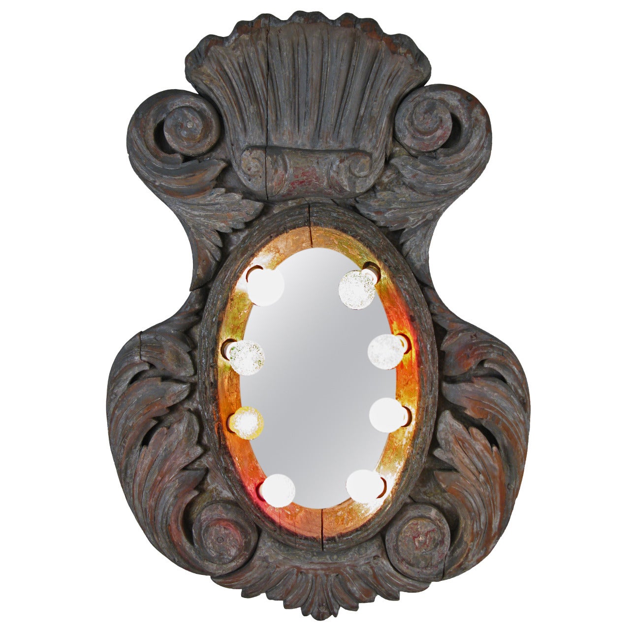 19th Century Carved and Lighted Carousel Mirror
