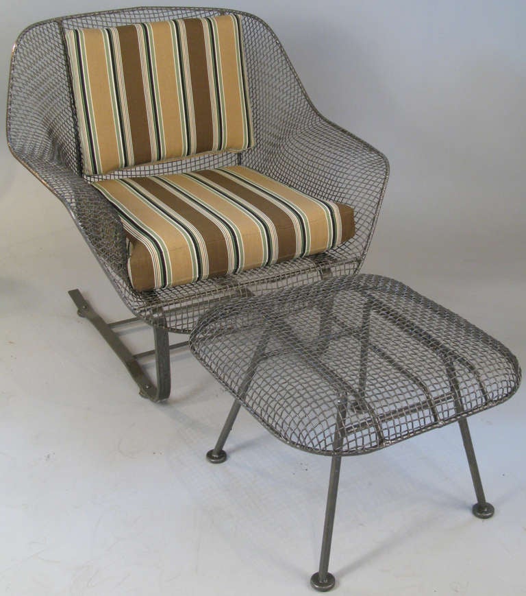 American Pair of Vintage 'Sculptura' Garden Lounge Chairs & Ottomans by Russell Woodard