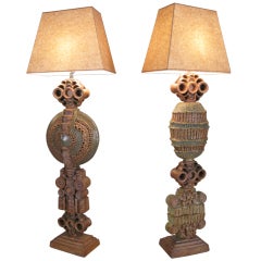 Pair of Ceramic Totem Floor Lamps by Bernard Rooke