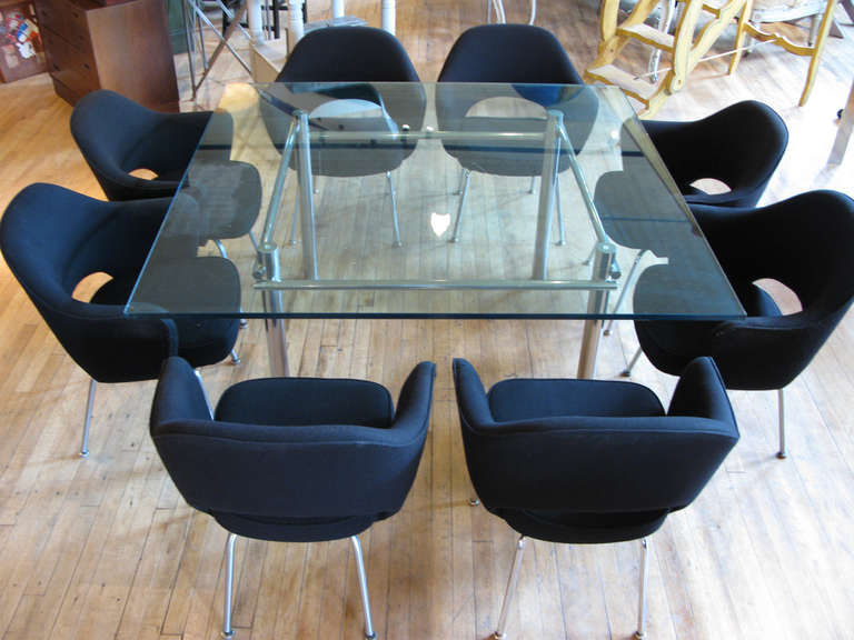 Modern 1960s Italian Polished Steel and Glass Dining Table 3