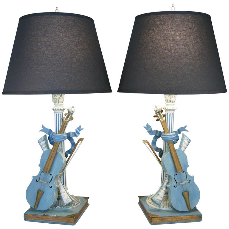 Pair Of Antique Carved Violin Lamps At 1stdibs Pair Of Antique Carved Violin Lamps For