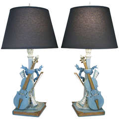 Pair of Antique Carved Violin Lamps