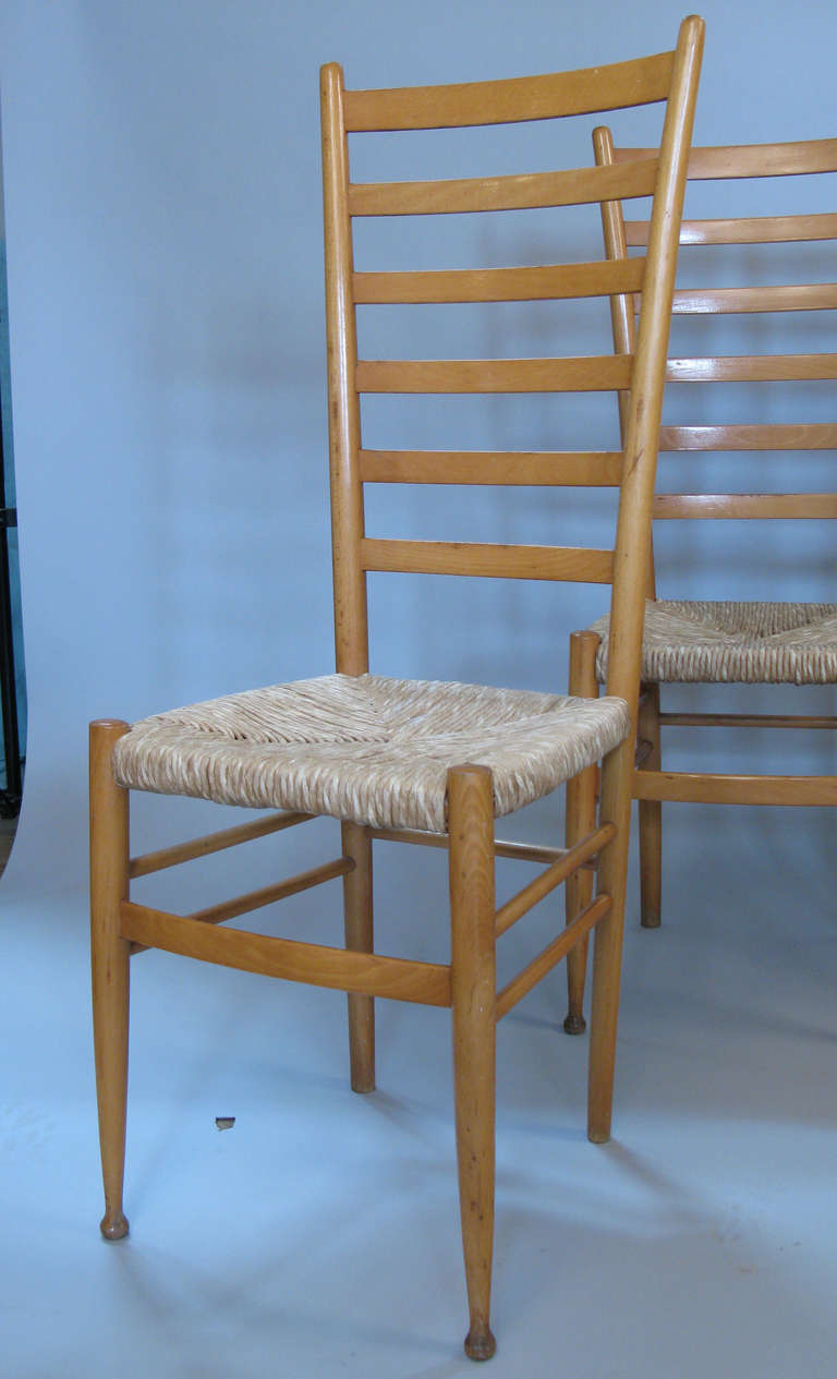 Mid-20th Century Set of Four Italian Ladder Back Chairs