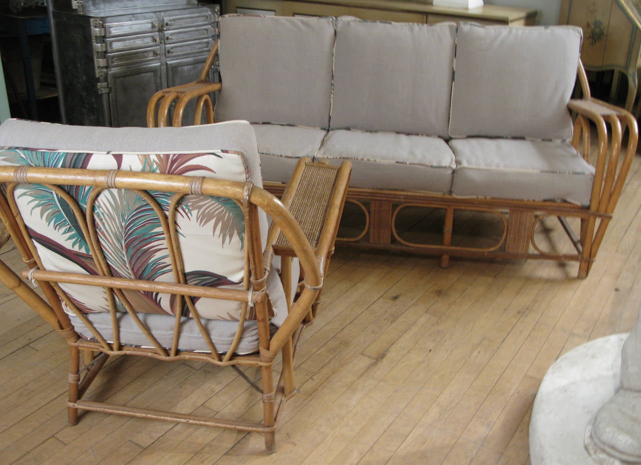 Vintage Rattan Sofa Und Sessel Mit Wendekissen Bei 1stdibs