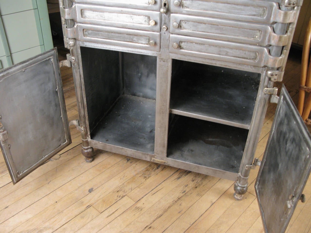 American Antique Steel and Glass Medical Dental Cabinet