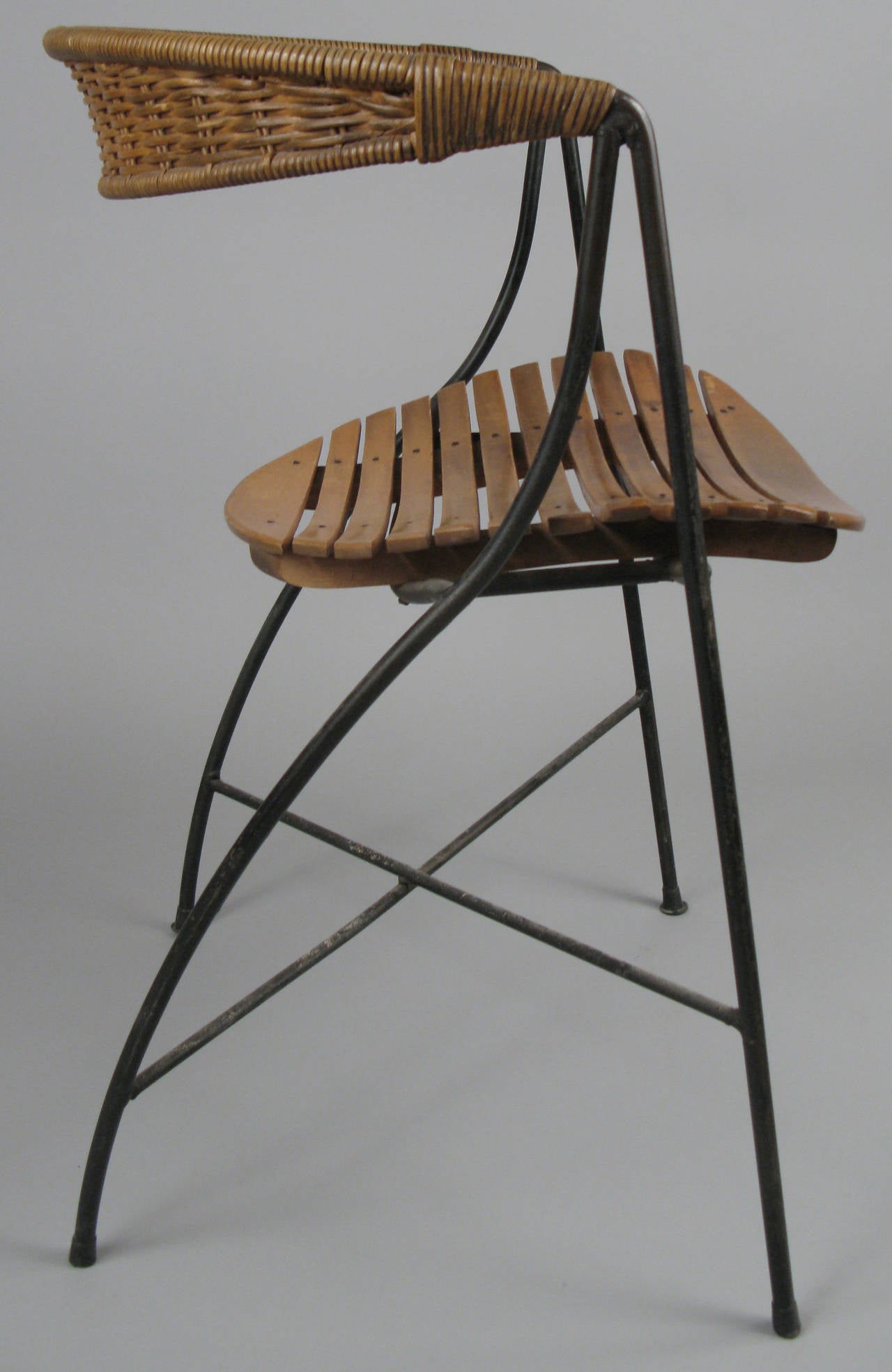 Rare 1950s Iron and Cane Chair by Arthur Umanoff In Good Condition In Hudson, NY