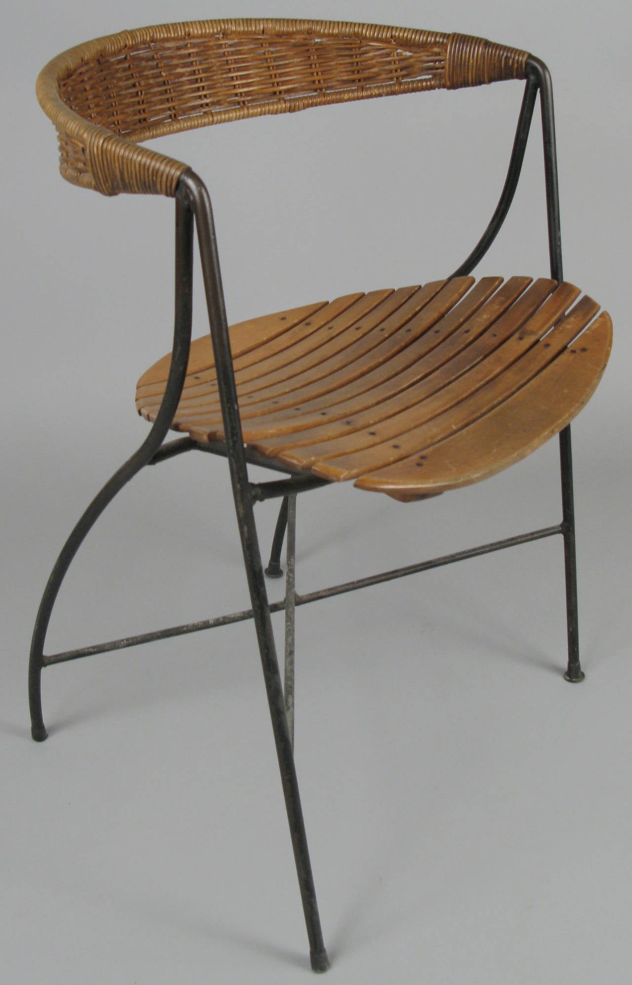 American Rare 1950s Iron and Cane Chair by Arthur Umanoff