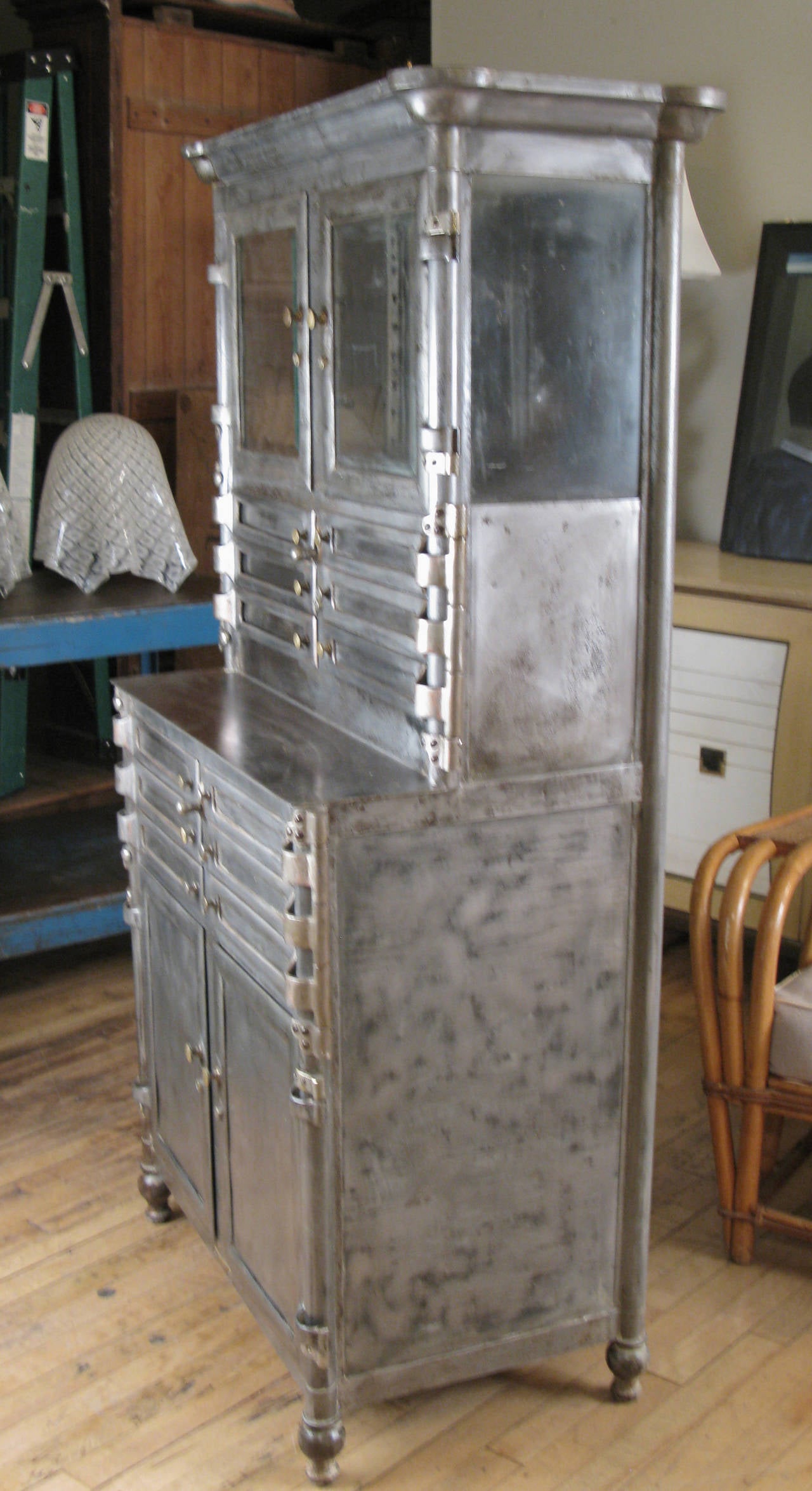 Antique Steel and Glass Medical Dental Cabinet In Good Condition In Hudson, NY