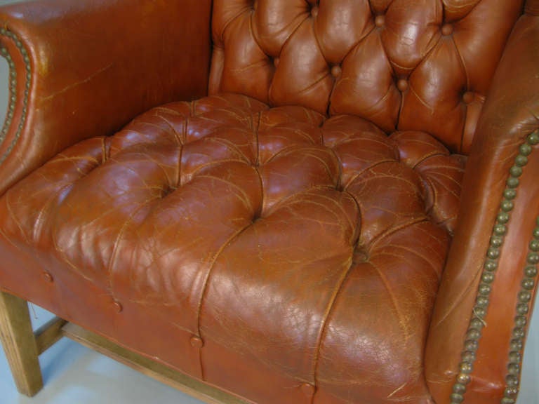 American Vintage Tufted Leather Wing Chair