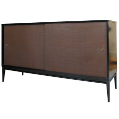 Classic Paul McCobb Ebonized Birch & Grasscloth Credenza