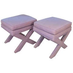 Pair of Classic Billy Baldwin Style X Base Upholstered Benches