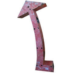 Monumental Antique Steel Arrow Sign in Original Red Paint