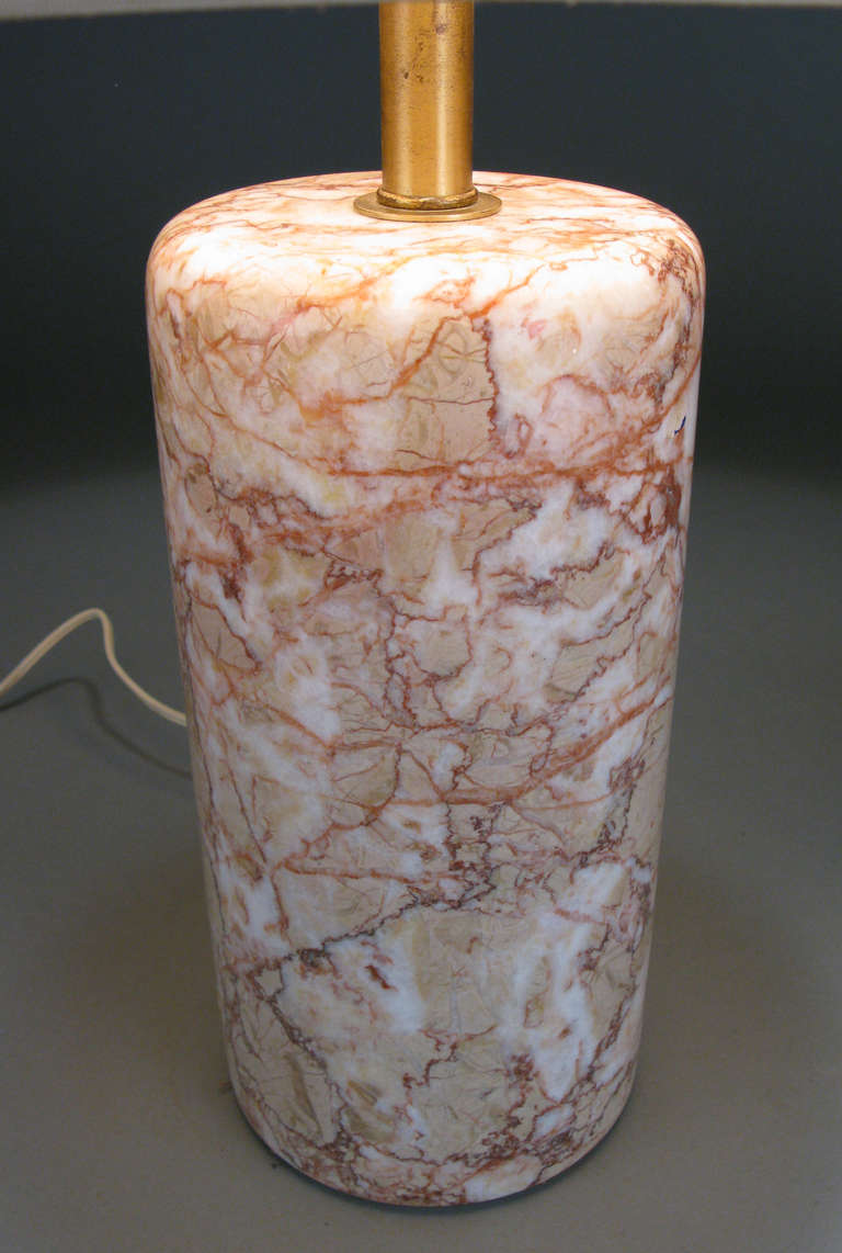 Pair of Italian Marble Cylinder Lamps In Excellent Condition In Hudson, NY