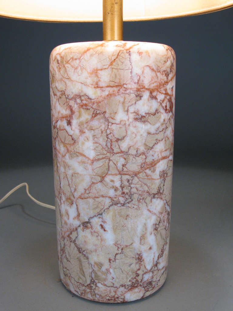 Mid-20th Century Pair of Italian Marble Cylinder Lamps