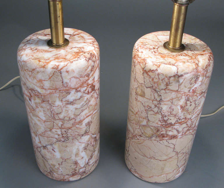 Pair of Italian Marble Cylinder Lamps 2