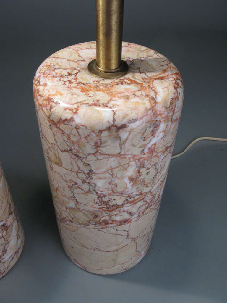 Pair of Italian Marble Cylinder Lamps 3