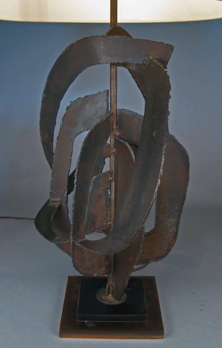 American Brutalist Modern Iron & Steel Lamp by Harry Balmer