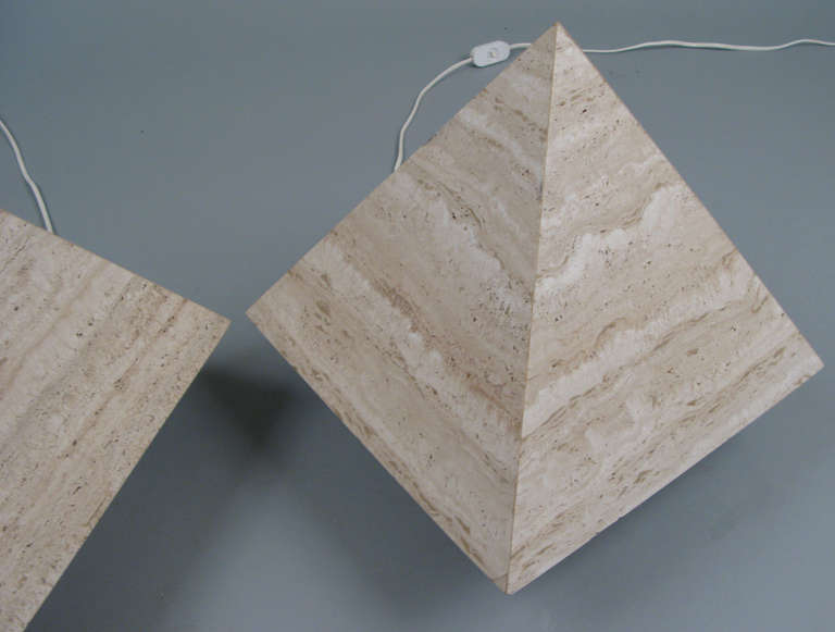 Extraordinary Italian Travertine Pyramid Lamps 4