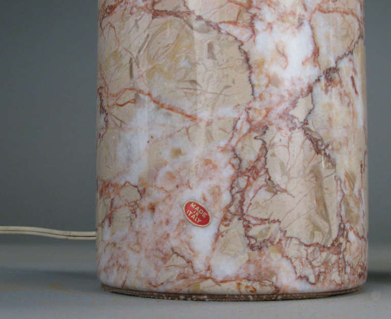 Pair of Italian Marble Cylinder Lamps 4