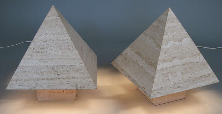 20th Century Extraordinary Italian Travertine Pyramid Lamps