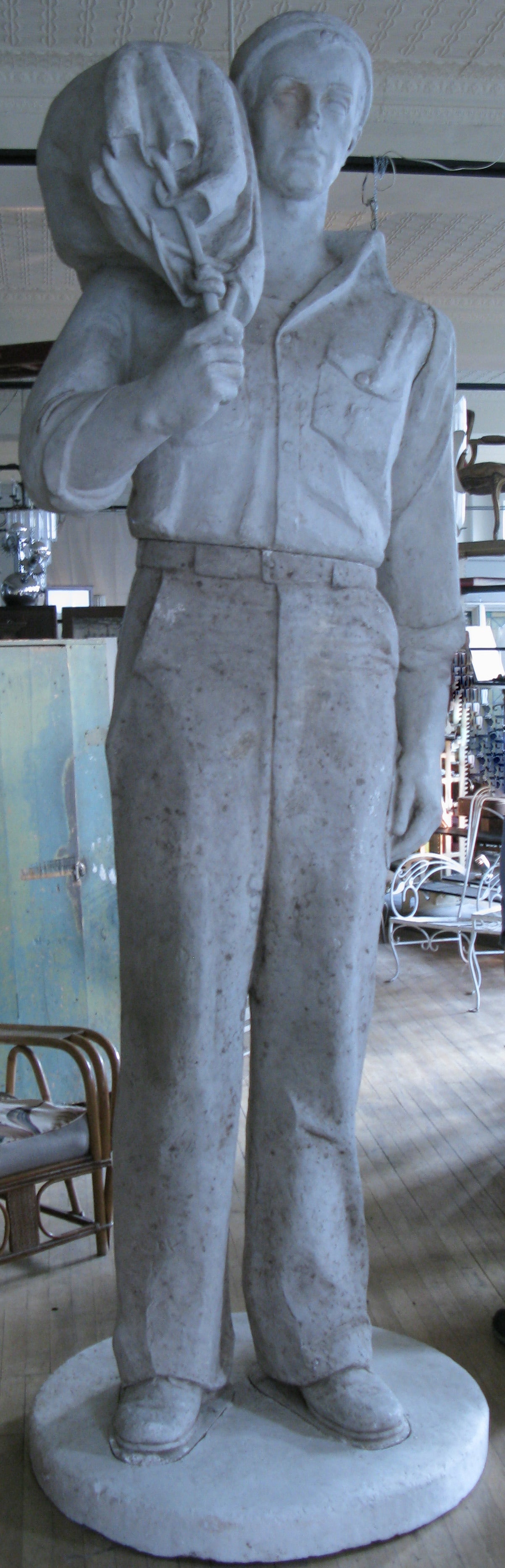 A 9 1/2 foot monumental plaster sculpture of a sailor created by American sculptor Charles Rudy, signed and dated 1949. Charles Rudy taught sculpture for many years at Cooper Union in New York City in the 1920s and 1930s. His sculptures were