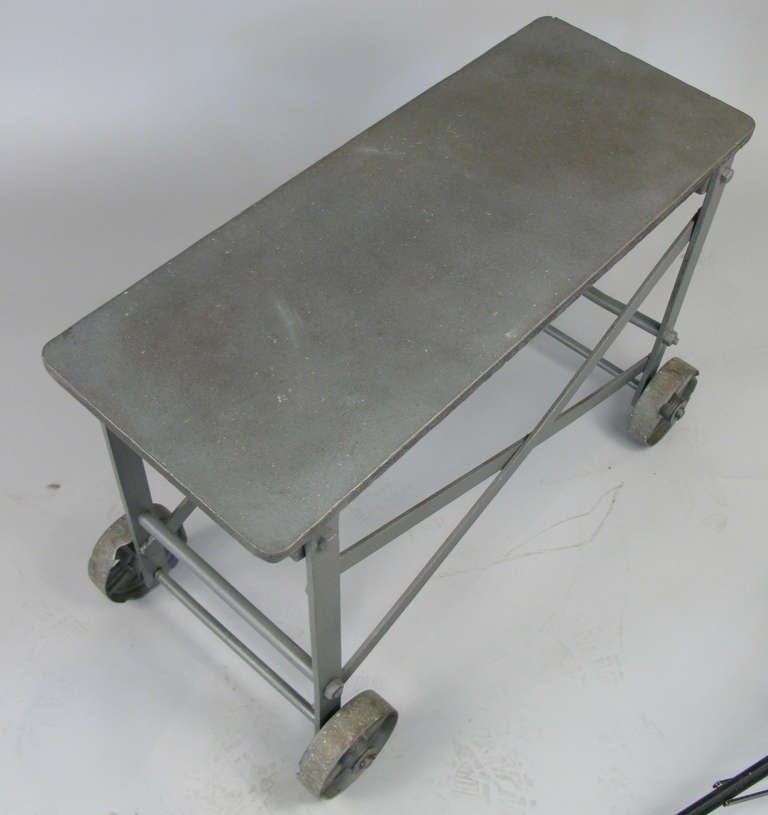 Antique Cast Iron & Steel Rolling Glass Blowing Table In Excellent Condition In Hudson, NY