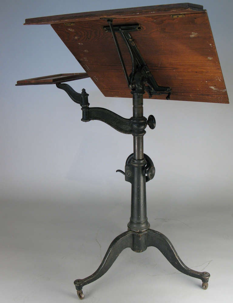 American Antique Cast Iron Industrial Drafting Table