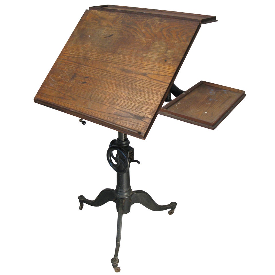 Antique Cast Iron Industrial Drafting Table