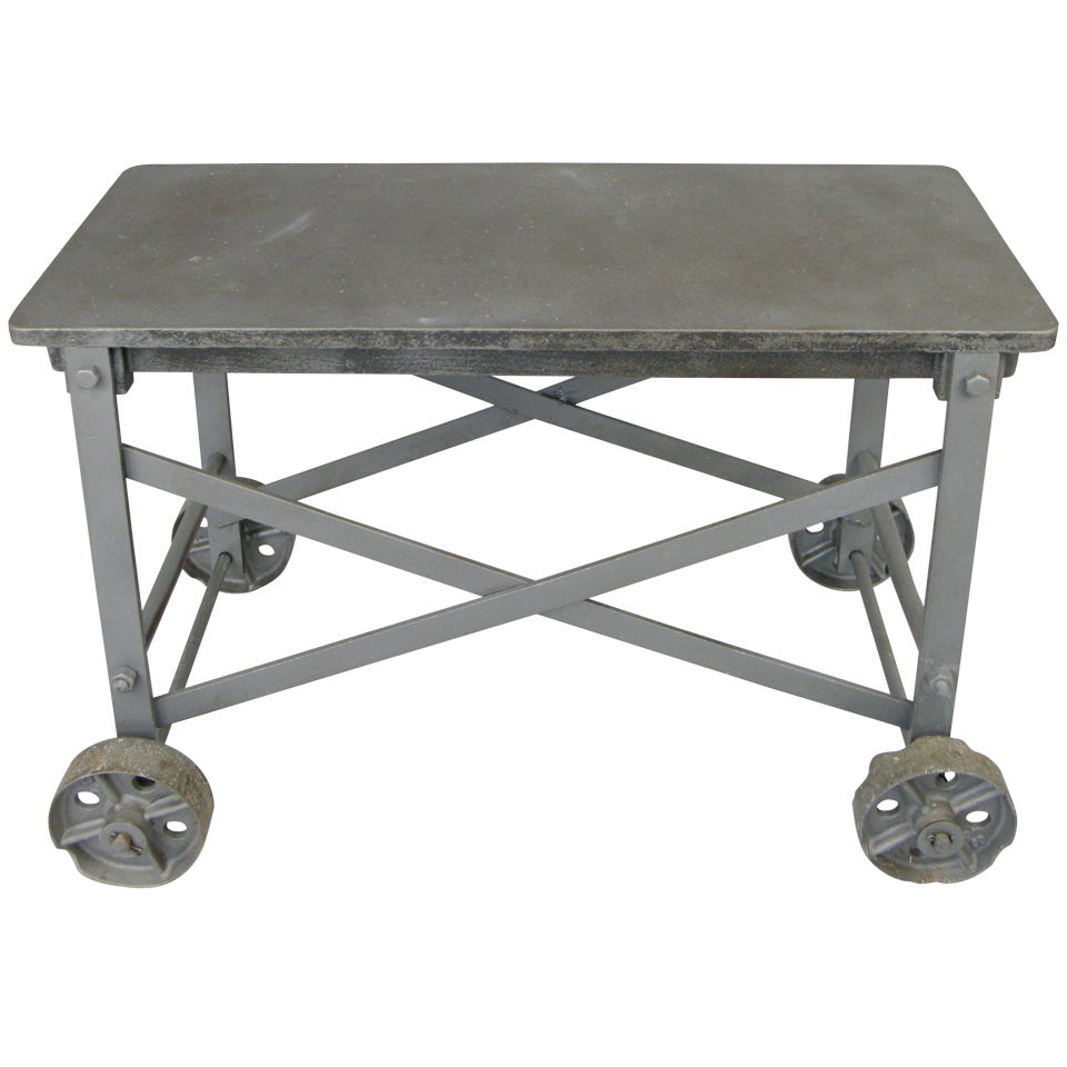 Antique Cast Iron & Steel Rolling Glass Blowing Table