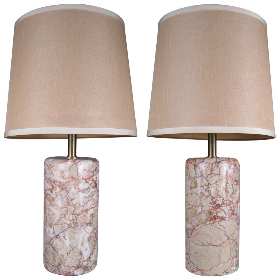 Pair of Italian Marble Cylinder Lamps