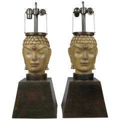 Pair of 1940s Buddha Lamps Attributed to James Mont 8