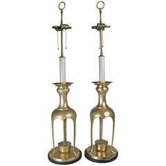 Pair of Large 1960s Solid Brass Asian Modern Lamps