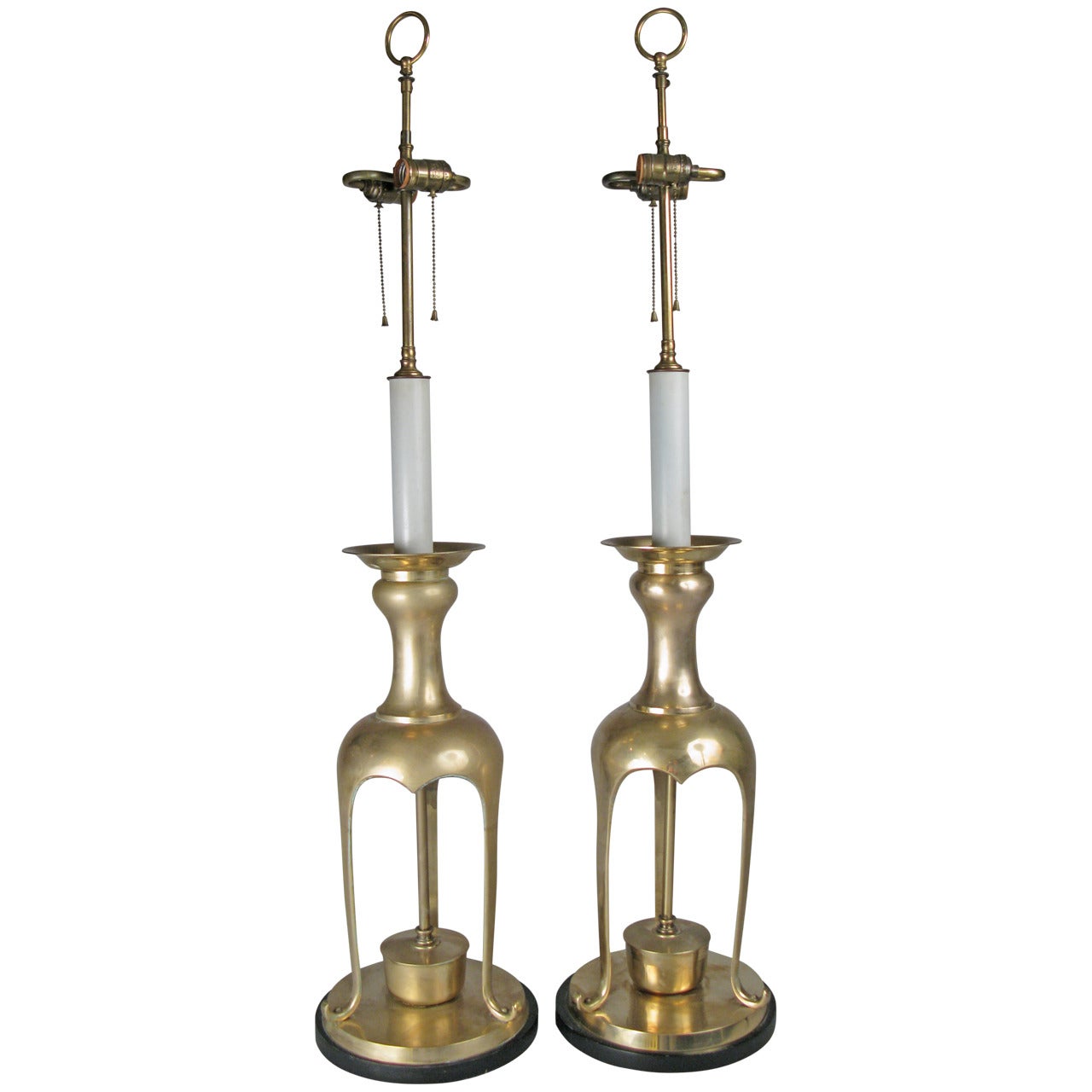 Pair of Large 1960s Solid Brass Asian Modern Lamps