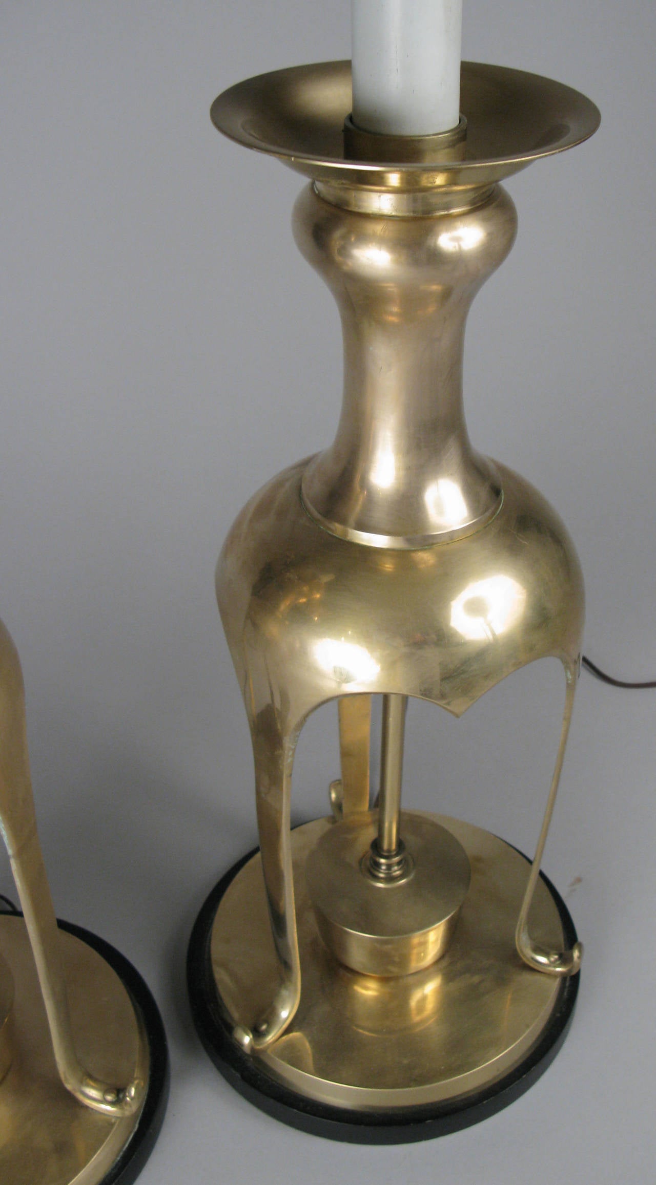 Pair of Large 1960s Solid Brass Asian Modern Lamps In Good Condition In Hudson, NY