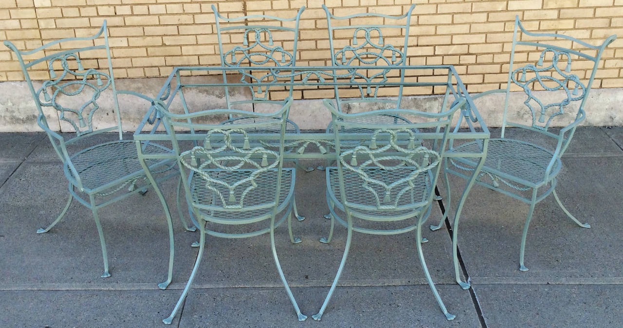 Vintage 1940s Rope and Tassel Dining Set by Salterini In Excellent Condition In Hudson, NY