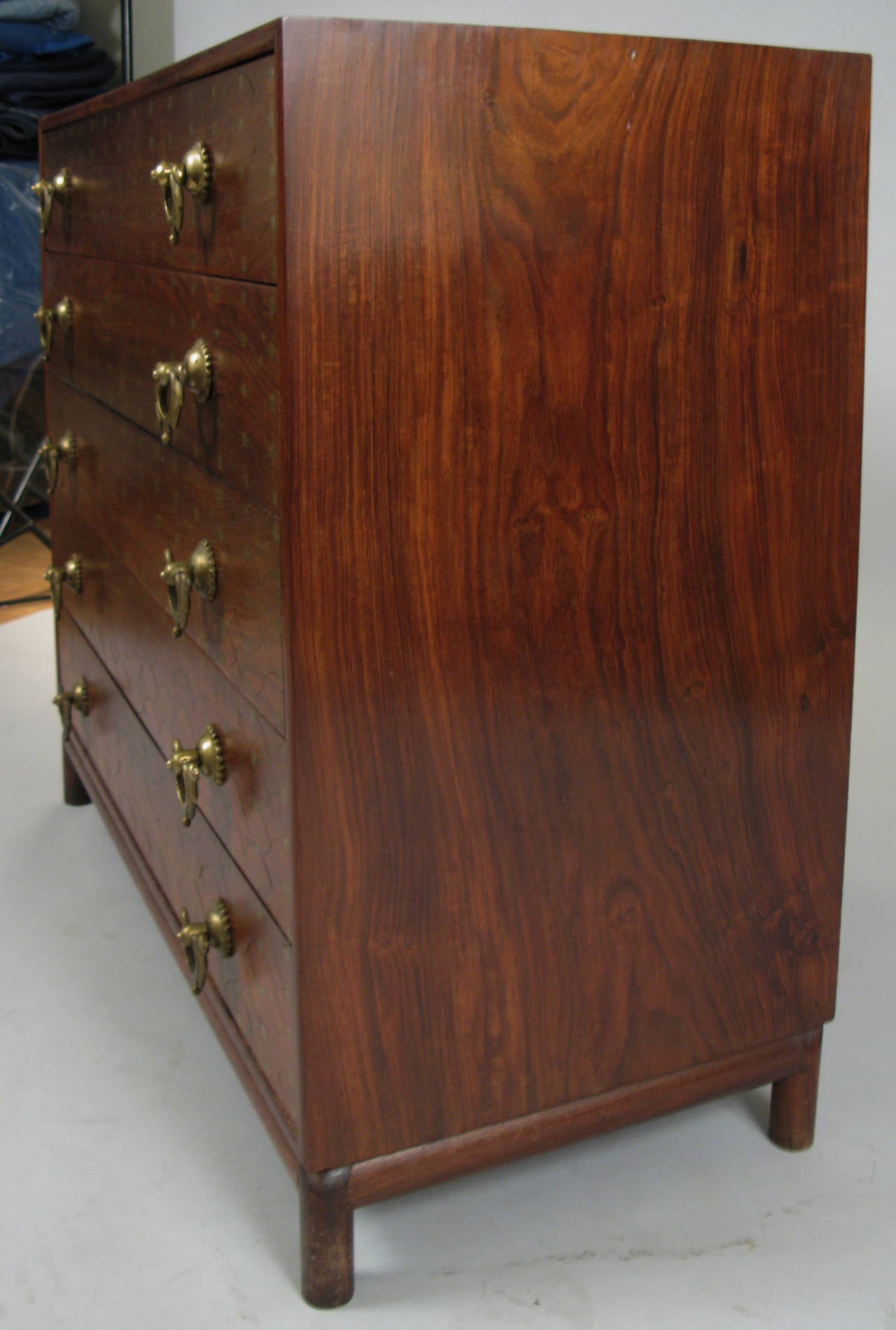 Indian Exceptional Rosewood and Inlaid Brass Chest