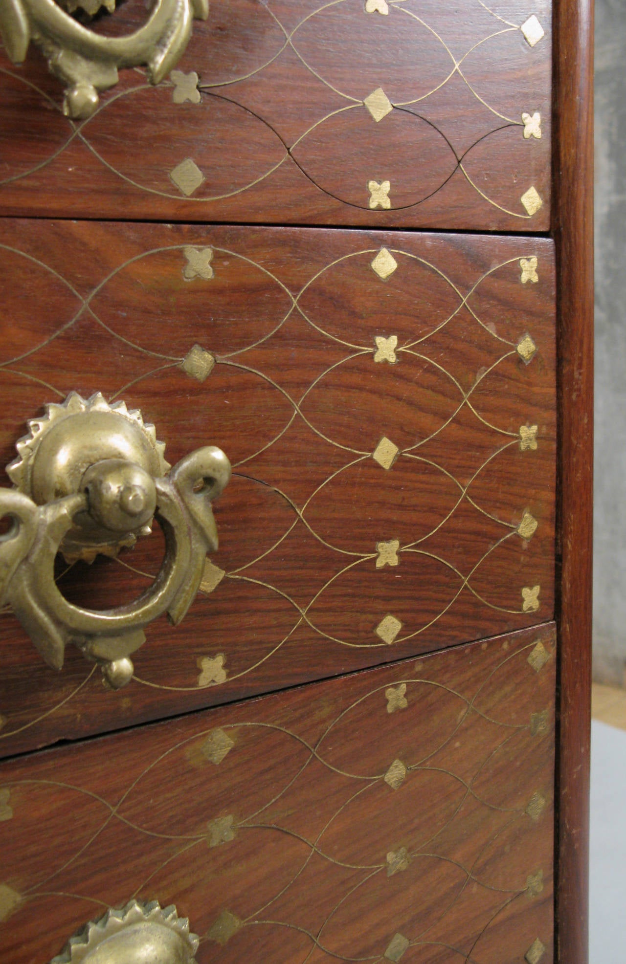 Exceptional Rosewood and Inlaid Brass Chest In Excellent Condition In Hudson, NY
