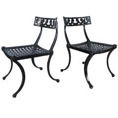 Pair of 1950s Klismos Chairs with Vitruvian Scroll Design