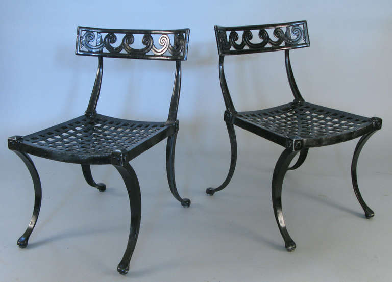 American Pair of 1950s Klismos Chairs with Vitruvian Scroll Design