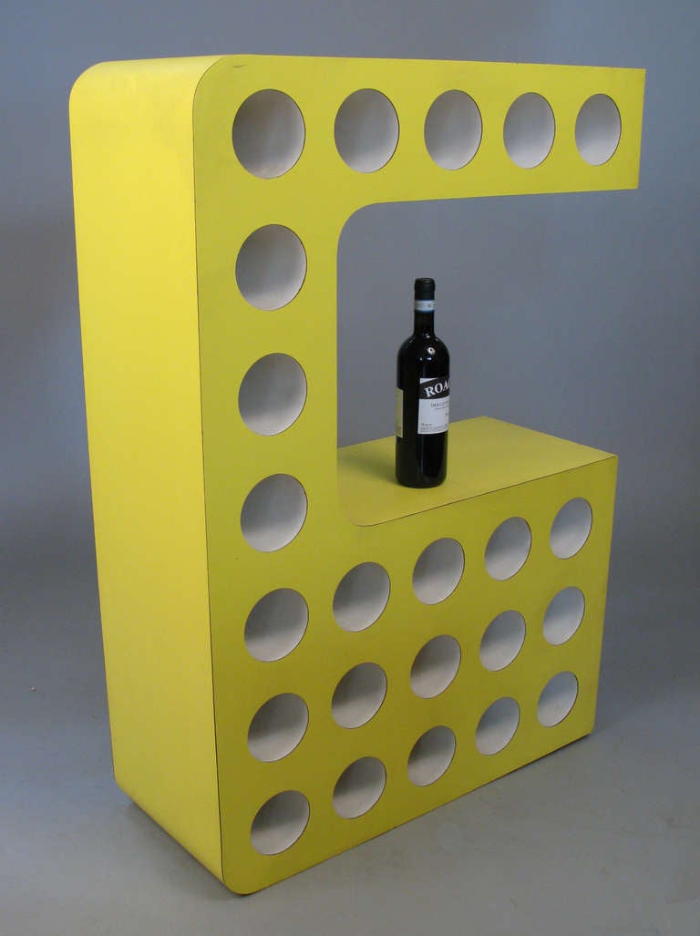 Mid-Century Modern 1970's Pop Art Yellow Wine Bottle Rack