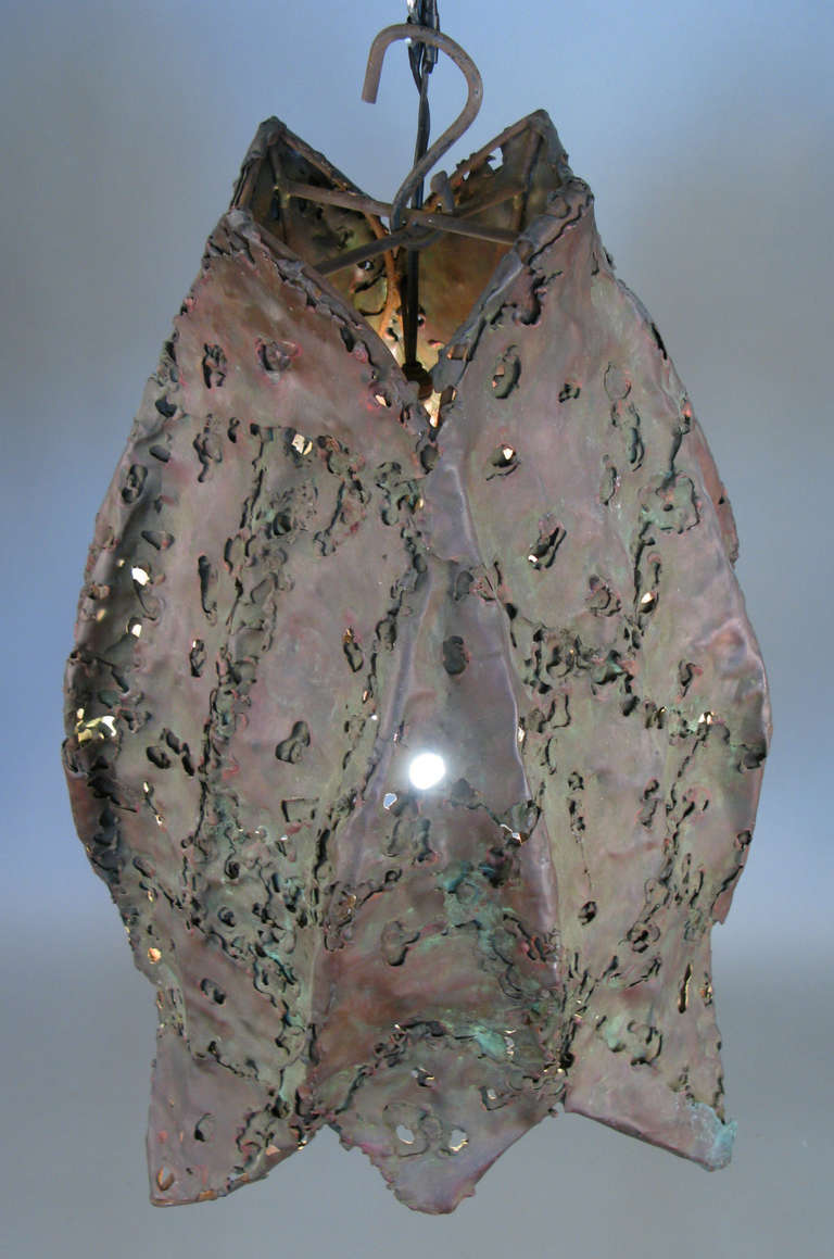 American Mid-Century Sculptural Hanging Lamp in Steel & Copper by Silas Seandel