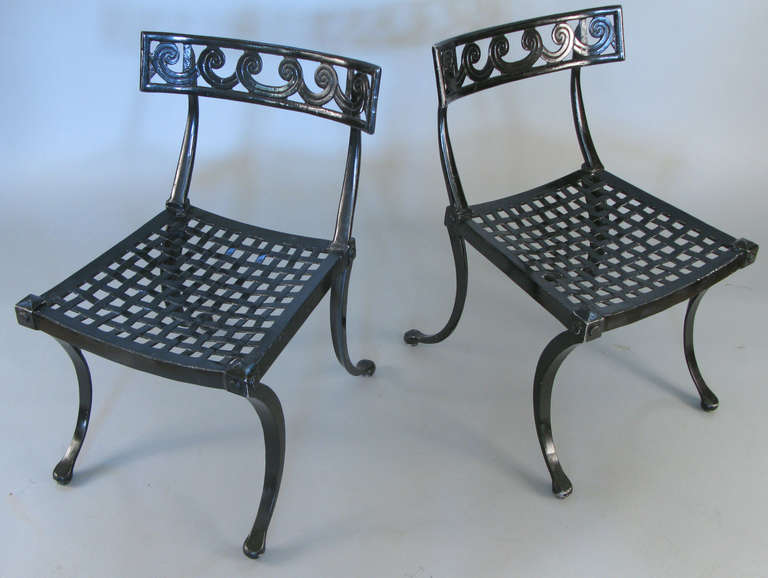 Pair of 1950s Klismos Chairs with Vitruvian Scroll Design In Excellent Condition In Hudson, NY