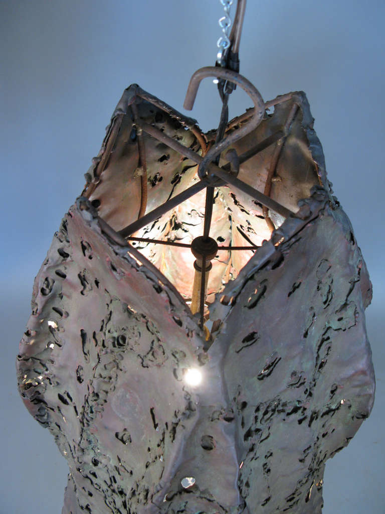 Mid-Century Sculptural Hanging Lamp in Steel & Copper by Silas Seandel 1