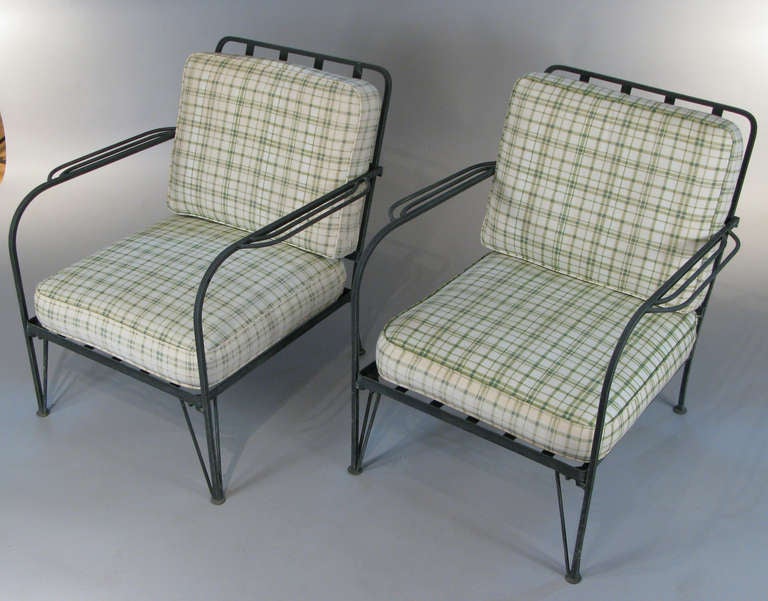 Pair of  Vintage Wrought Iron Lounge Chairs by Salterini In Excellent Condition In Hudson, NY