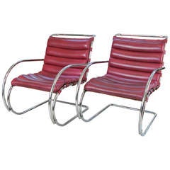 Pair of Leather Lounge Chairs by Mies van der Rohe for Knoll