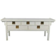 Modern Ivory Lacquer 
Brass Chinoiserie Console