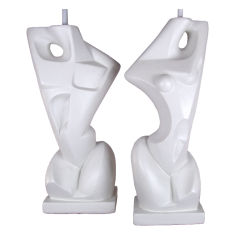 Pair of 1950's Plaster Figure Lamps by Frederick Weinberg