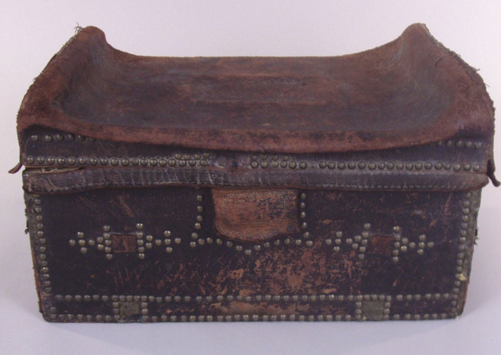 Antique 1850's Leather Stagecoach Trunk 3