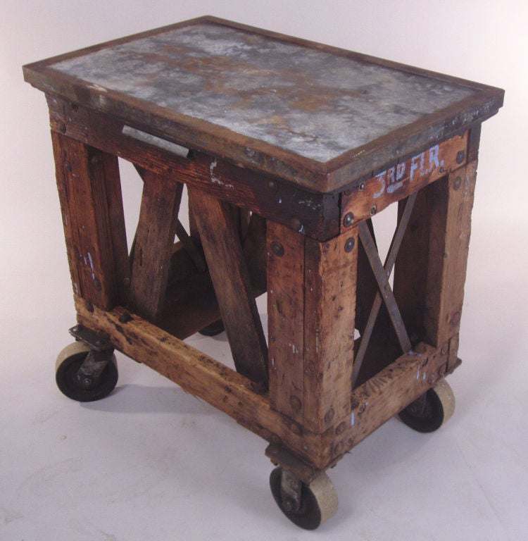 20th Century Antique Industrial Rolling Cart Table