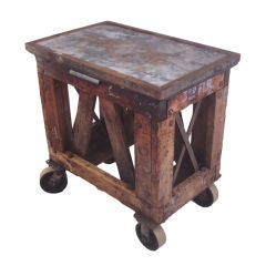 Antique Industrial Rolling Cart Table